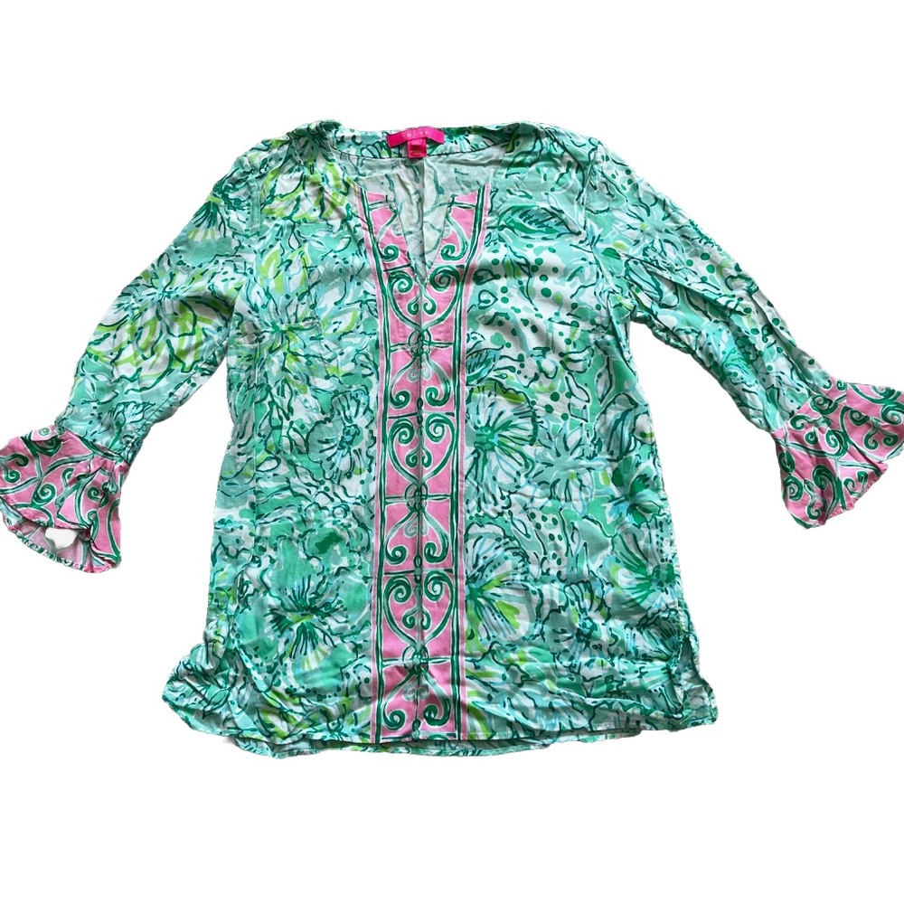 LILLY PULITZER Keona Tunic Hopelessly Devoted Engineered Tunic Size XS Pretty - Picture 8 of 8